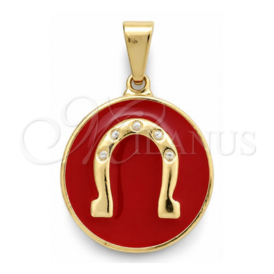 Oro Laminado Fancy Pendant, Gold Filled Style Horseshoe Design, Red Enamel Finish, Golden Finish, 05.32.0093