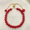 Oro Laminado Adjustable Bolo Bracelet, Gold Filled Style Ball Design, with Garnet Pearl, Polished, Golden Finish, 03.32.0575 (01 MM Thickness, 7 Inches Length)