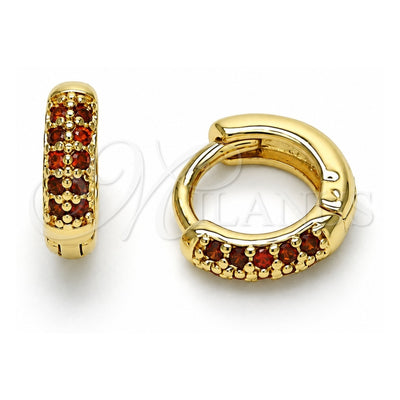 Oro Laminado Huggie Hoop, Gold Filled Style with Garnet Micro Pave, Polished, Golden Finish, 02.195.0111.2.10
