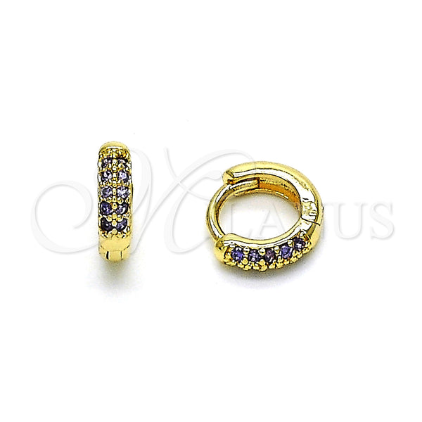 Gold Filled Hoop Earrings — Huggie Hoop with Amethyst Micro Pave Polished 02. — main product view — SKU 148506 | Oro Laminado aretes de aro — Huggie Hoop with Amethyst Micro Pave pulido 02. — SKU 148506