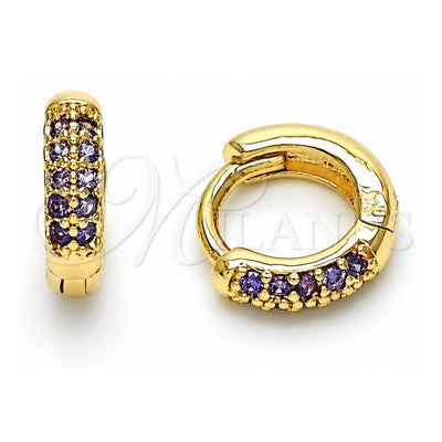 Oro Laminado Huggie Hoop, Gold Filled Style with Amethyst Micro Pave, Polished, Golden Finish, 02.195.0111.3.10