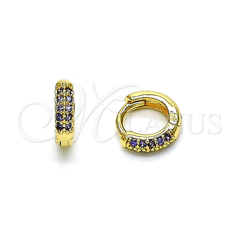 Oro Laminado Huggie Hoop, Gold Filled Style with Amethyst Micro Pave, Polished, Golden Finish, 02.195.0111.3.10
