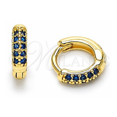 Oro Laminado Huggie Hoop, Gold Filled Style with Sapphire Blue Micro Pave, Polished, Golden Finish, 02.195.0111.4.10