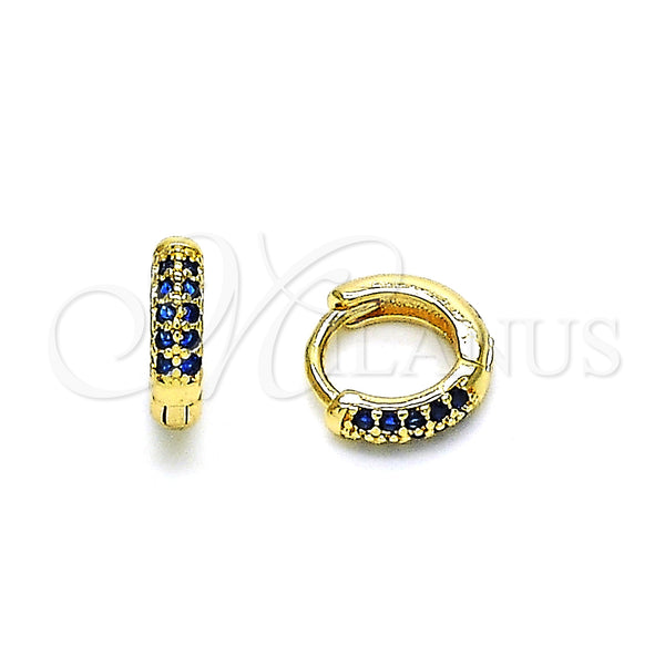 Gold Filled Hoop Earrings — Huggie Hoop with Sapphire Blue Micro Pave Polished — main product view — SKU 148507 | Oro Laminado aretes de aro — Huggie Hoop with Sapphire Blue Micro Pave pulido — SKU 148507