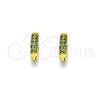 Oro Laminado Huggie Hoop, Gold Filled Style with Green Micro Pave, Polished, Golden Finish, 02.195.0111.5.10