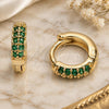 Oro Laminado Huggie Hoop, Gold Filled Style with Green Micro Pave, Polished, Golden Finish, 02.195.0111.5.10