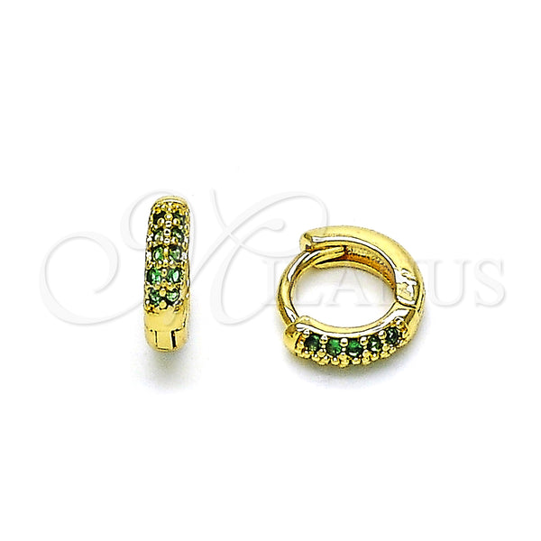Gold Filled Hoop Earrings — Huggie Hoop with Green Micro Pave Polished 02. — main product view — SKU 148508 | Oro Laminado aretes de aro — Huggie Hoop with Green Micro Pave pulido 02. — SKU 148508
