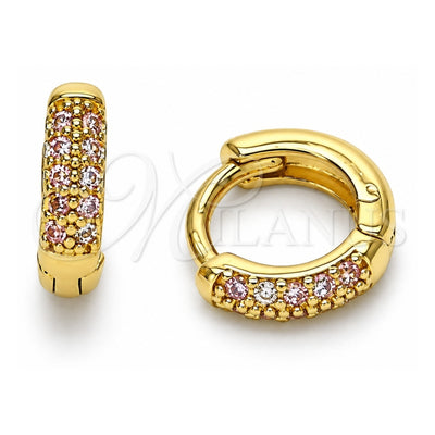 Oro Laminado Huggie Hoop, Gold Filled Style with Pink Micro Pave, Polished, Golden Finish, 02.195.0111.6.10