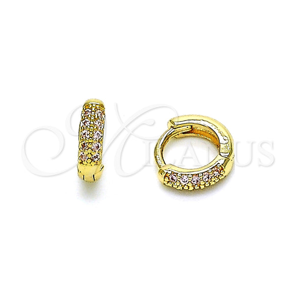 Gold Filled Hoop Earrings — Huggie Hoop with Pink Micro Pave Polished 02. — main product view — SKU 148509 | Oro Laminado aretes de aro — Huggie Hoop with Pink Micro Pave pulido 02. — SKU 148509