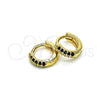 Oro Laminado Huggie Hoop, Gold Filled Style with Black Micro Pave, Polished, Golden Finish, 02.195.0111.7.10