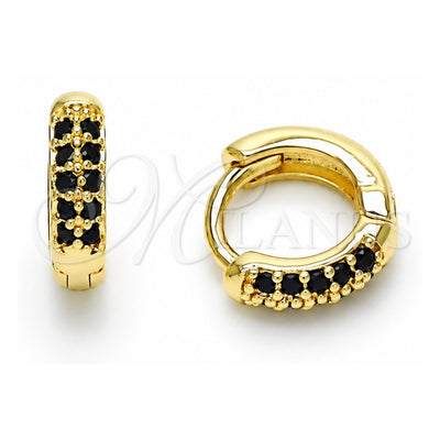 Oro Laminado Huggie Hoop, Gold Filled Style with Black Micro Pave, Polished, Golden Finish, 02.195.0111.7.10