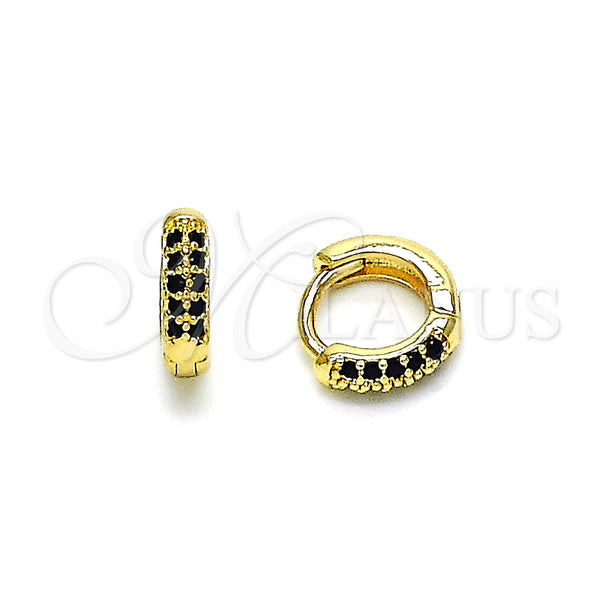 Gold Filled Hoop Earrings — Huggie Hoop with Black Micro Pave Polished 02. — main product view — SKU 148510 | Oro Laminado aretes de aro — Huggie Hoop with negro Micro Pave pulido 02. — SKU 148510