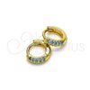Oro Laminado Huggie Hoop, Gold Filled Style with Aqua Blue Micro Pave, Polished, Golden Finish, 02.195.0111.8.10