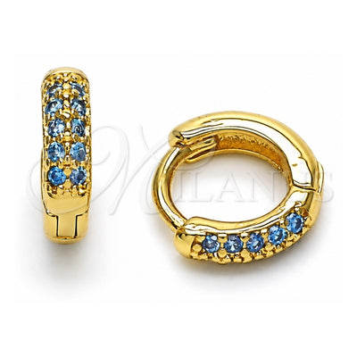 Oro Laminado Huggie Hoop, Gold Filled Style with Aqua Blue Micro Pave, Polished, Golden Finish, 02.195.0111.8.10