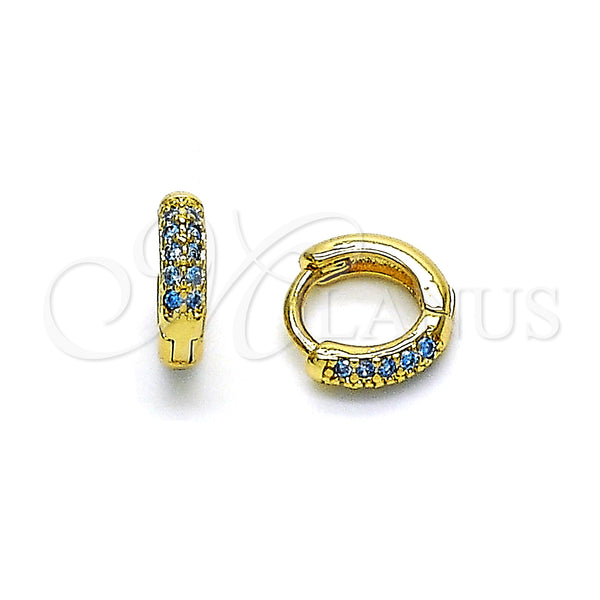 Gold Filled Hoop Earrings — Huggie Hoop with Aqua Blue Micro Pave Polished — main product view — SKU 148511 | Oro Laminado aretes de aro — Huggie Hoop with Aqua Blue Micro Pave pulido — SKU 148511