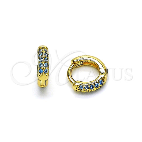 Oro Laminado Huggie Hoop, Gold Filled Style with Aqua Blue Micro Pave, Polished, Golden Finish, 02.195.0111.8.10