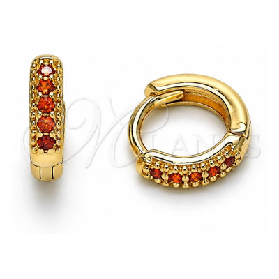 Oro Laminado Huggie Hoop, Gold Filled Style with Garnet Micro Pave, Polished, Golden Finish, 02.195.0110.2.10
