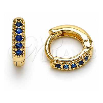 Oro Laminado Huggie Hoop, Gold Filled Style with Sapphire Blue Micro Pave, Polished, Golden Finish, 02.195.0110.3.10
