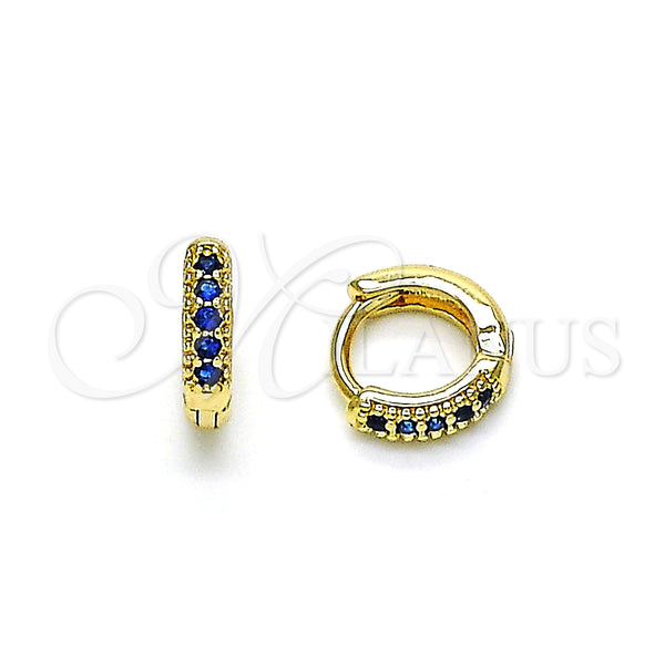 Gold Filled Hoop Earrings — Huggie Hoop with Sapphire Blue Micro Pave Polished — main product view — SKU 148513 | Oro Laminado aretes de aro — Huggie Hoop with Sapphire Blue Micro Pave pulido — SKU 148513
