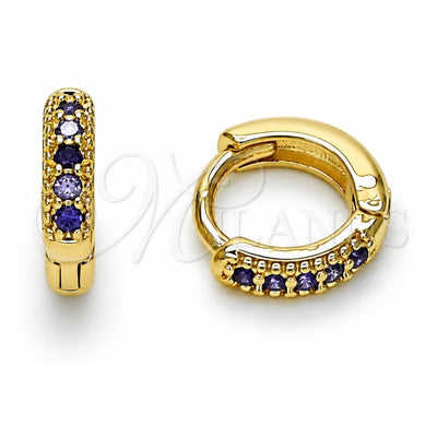 Oro Laminado Huggie Hoop, Gold Filled Style with Dark Amethyst Micro Pave, Polished, Golden Finish, 02.195.0110.5.10