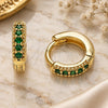 Oro Laminado Huggie Hoop, Gold Filled Style with Green Micro Pave, Polished, Golden Finish, 02.195.0110.6.10
