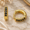 Oro Laminado Huggie Hoop, Gold Filled Style with Black Micro Pave, Polished, Golden Finish, 02.195.0110.7.10