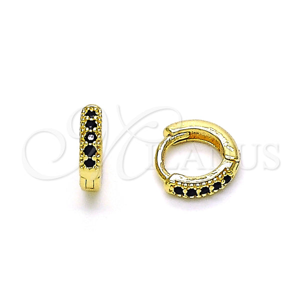 Gold Filled Hoop Earrings — Huggie Hoop with Black Micro Pave Polished 02. — main product view — SKU 148517 | Oro Laminado aretes de aro — Huggie Hoop with negro Micro Pave pulido 02. — SKU 148517