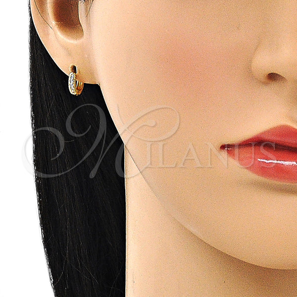 Gold Filled Hoop Earrings — Huggie Hoop with Aqua Blue Micro Pave Polished — alternate product view — SKU 148518 | Oro Laminado aretes de aro — Huggie Hoop with Aqua Blue Micro Pave pulido — SKU 148518