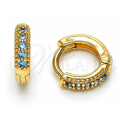 Oro Laminado Huggie Hoop, Gold Filled Style with Aqua Blue Micro Pave, Polished, Golden Finish, 02.195.0110.8.10