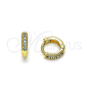 Gold Filled Hoop Earrings — Huggie Hoop with Aqua Blue Micro Pave Polished — main product view — SKU 148518 | Oro Laminado aretes de aro — Huggie Hoop with Aqua Blue Micro Pave pulido — SKU 148518