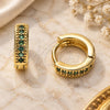 Oro Laminado Huggie Hoop, Gold Filled Style with Green Micro Pave, Polished, Golden Finish, 02.195.0106.2.10