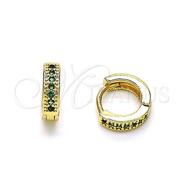 Gold Filled Hoop Earrings — Huggie Hoop with Green Micro Pave Polished 02. — main product view — SKU 148519 | Oro Laminado aretes de aro — Huggie Hoop with Green Micro Pave pulido 02. — SKU 148519