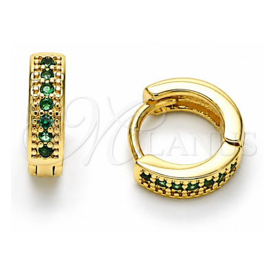 Oro Laminado Huggie Hoop, Gold Filled Style with Green Micro Pave, Polished, Golden Finish, 02.195.0106.2.10