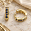 Oro Laminado Huggie Hoop, Gold Filled Style with Sapphire Blue Micro Pave, Polished, Golden Finish, 02.195.0106.3.10