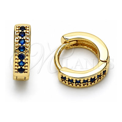 Oro Laminado Huggie Hoop, Gold Filled Style with Sapphire Blue Micro Pave, Polished, Golden Finish, 02.195.0106.3.10