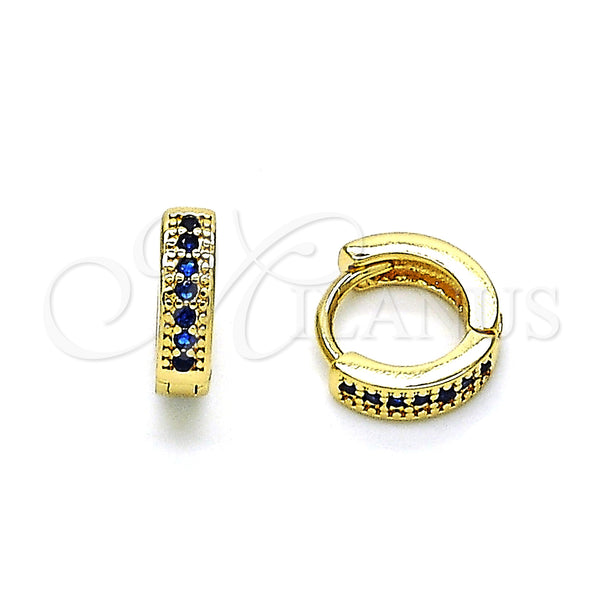Gold Filled Hoop Earrings — Huggie Hoop with Sapphire Blue Micro Pave Polished — main product view — SKU 148520 | Oro Laminado aretes de aro — Huggie Hoop with Sapphire Blue Micro Pave pulido — SKU 148520