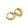 Oro Laminado Huggie Hoop, Gold Filled Style with Pink Micro Pave, Polished, Golden Finish, 02.195.0106.4.10