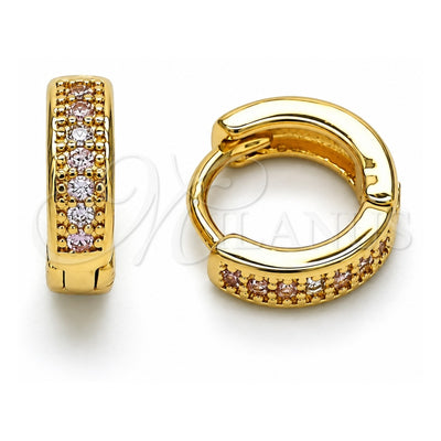 Oro Laminado Huggie Hoop, Gold Filled Style with Pink Micro Pave, Polished, Golden Finish, 02.195.0106.4.10