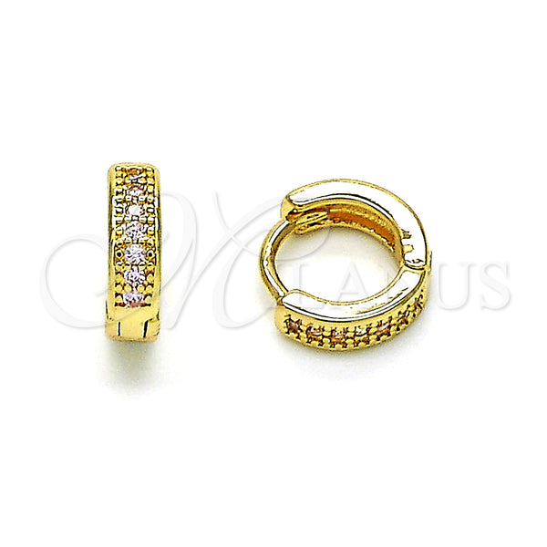 Gold Filled Hoop Earrings — Huggie Hoop with Pink Micro Pave Polished 02. — main product view — SKU 148521 | Oro Laminado aretes de aro — Huggie Hoop with Pink Micro Pave pulido 02. — SKU 148521