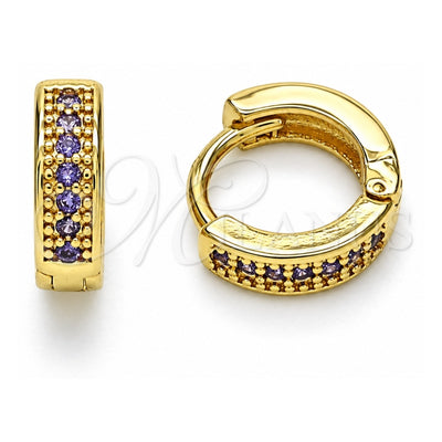 Oro Laminado Huggie Hoop, Gold Filled Style with Dark Amethyst Micro Pave, Polished, Golden Finish, 02.195.0106.5.10