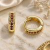 Oro Laminado Huggie Hoop, Gold Filled Style with Garnet Micro Pave, Polished, Golden Finish, 02.195.0106.6.10