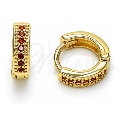 Oro Laminado Huggie Hoop, Gold Filled Style with Garnet Micro Pave, Polished, Golden Finish, 02.195.0106.6.10
