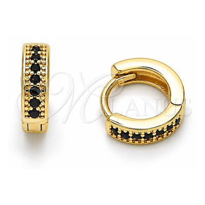 Oro Laminado Huggie Hoop, Gold Filled Style with Black Micro Pave, Polished, Golden Finish, 02.195.0106.7.10