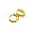 Oro Laminado Huggie Hoop, Gold Filled Style with Aqua Blue Micro Pave, Polished, Golden Finish, 02.195.0106.8.10