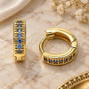 Oro Laminado Huggie Hoop, Gold Filled Style with Aqua Blue Micro Pave, Polished, Golden Finish, 02.195.0106.8.10
