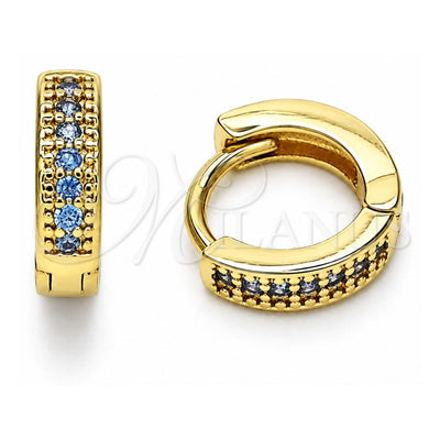 Oro Laminado Huggie Hoop, Gold Filled Style with Aqua Blue Micro Pave, Polished, Golden Finish, 02.195.0106.8.10
