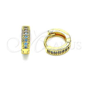 Gold Filled Hoop Earrings — Huggie Hoop with Aqua Blue Micro Pave Polished — main product view — SKU 148525 | Oro Laminado aretes de aro — Huggie Hoop with Aqua Blue Micro Pave pulido — SKU 148525