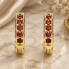Oro Laminado Huggie Hoop, Gold Filled Style with Garnet Micro Pave, Polished, Golden Finish, 02.195.0105.2.10