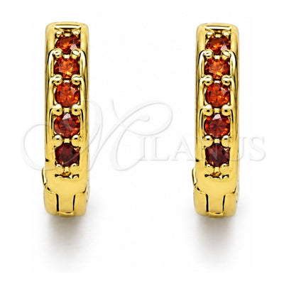Oro Laminado Huggie Hoop, Gold Filled Style with Garnet Micro Pave, Polished, Golden Finish, 02.195.0105.2.10