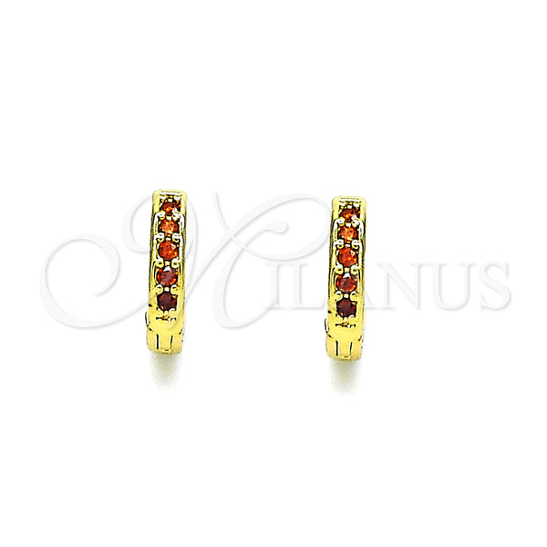 Gold Filled Hoop Earrings — Huggie Hoop with Garnet Micro Pave Polished 02. — main product view — SKU 148526 | Oro Laminado aretes de aro — Huggie Hoop with Garnet Micro Pave pulido 02. — SKU 148526